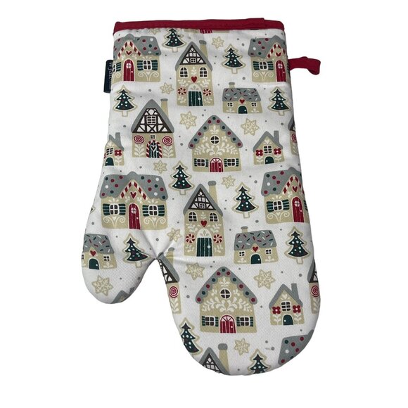 Wyatt Home Christmas Oven Mitt Gingerbread House Pot Holder Glove Red White - Picture 1 of 9